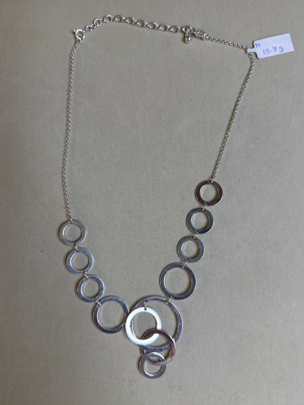 925 Sterling Silver Statement Necklace – 18” – 15.3g – Open Circle Link Design